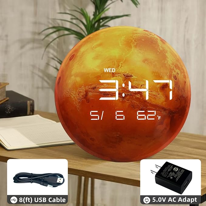 Nbdeal 13" Digital Wall Clock with LED Display, Calendar & Temperature, Automatic Dimming, 12/24hr Format, Wall & Desk Use - HUI-7861