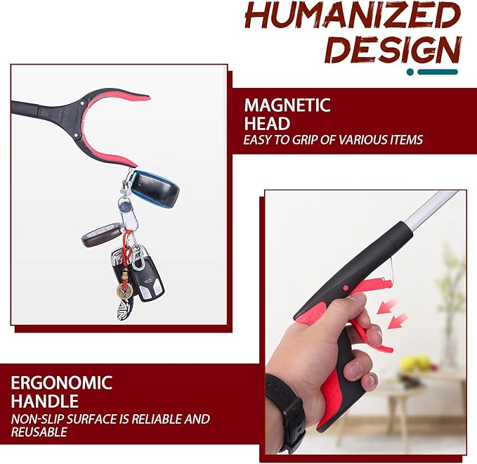 2 Pack Grabber Reacher Tool, 32" Reaching Assist Tool, Foldable Claw Pick Up Stick, Trash Litter Picker, Hand Grabbers, Long Arm Extender (Red)