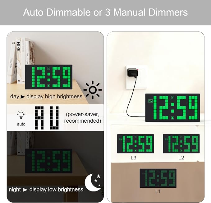 KWANWA Auto-Dimming Digital Alarm Clock with Weekend Mode & Battery Backup, 12/24H DST, Small LED Clock for Bedroom, Desk, Nightstand, Kids, Seniors