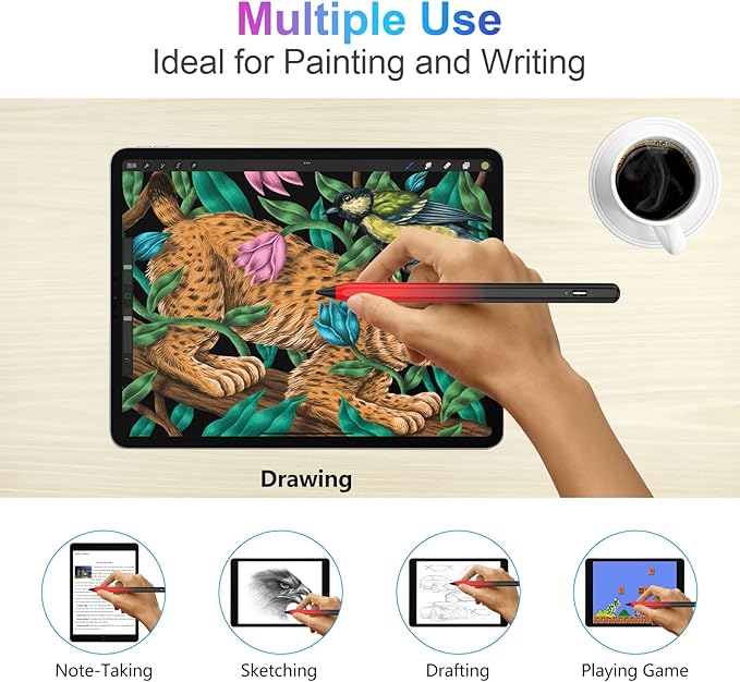 Stylus Pen for iPad 2018-2023 with Palm Rejection, Active Pencil for iPad 10th/9th/8th/7th/6th Gen, for iPad Pro 11/12.9 inch, for iPad Air 5th/4th/3th Gen, for iPad mini 6th/5th Gen (Black and Red)