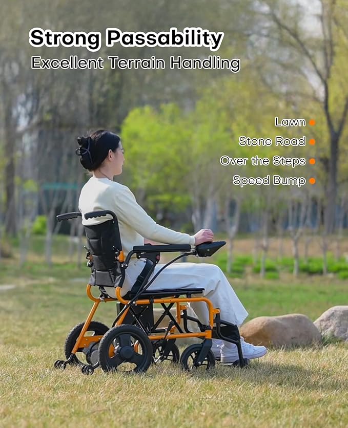 Lightweight Electric Wheelchair – Only 48 lbs, Foldable Power Chair for Adults, All-Terrain Motorized Wheelchair with One-Click Mute & SOS Alert Button, Removable Battery, 220 lb Capacity