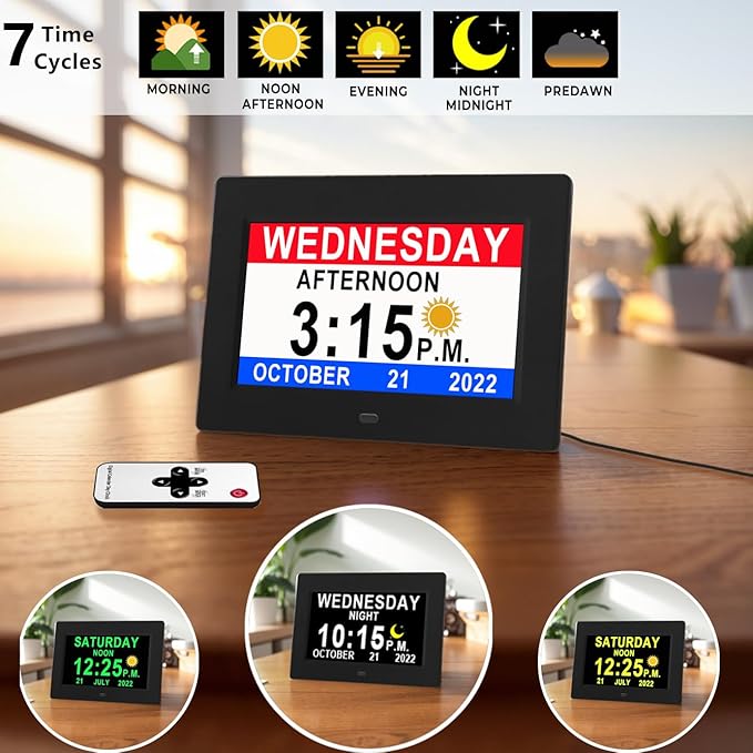 27 Alarms Digital Talking Clock with Loud Voice Time Date, Auto DST, 20 Custom Reminders, 10-Level Dimmer, Sleep Trainer, Speaking Day Date Calendar Clock for Seniors Dementia Alzheimers- with Remote