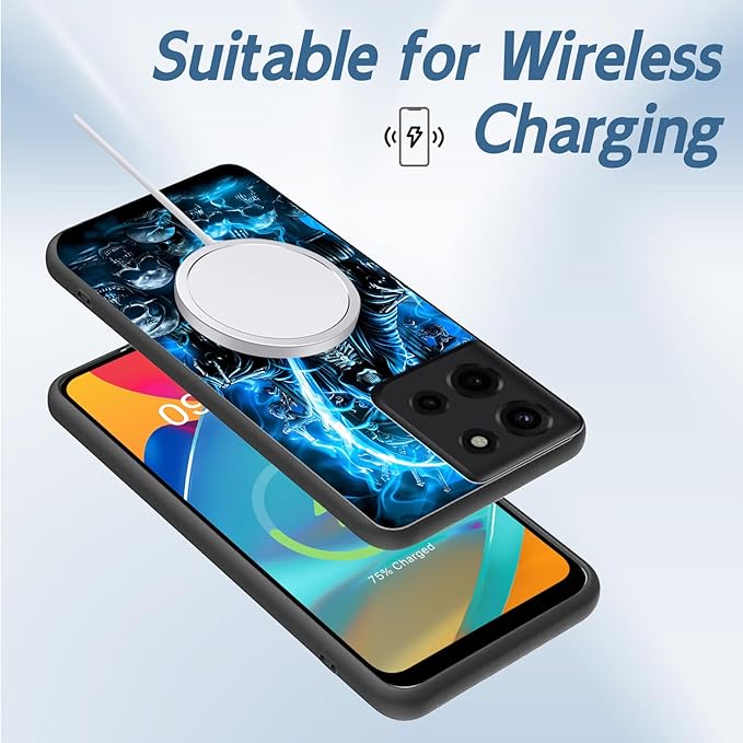 for Moto G 5G 2025 Phone Case, Soft TPU Shockproof Full Body Protection Cover 6.7" for Moto G 5G 2025, Lightweight Compatible Wireless Charging, Blue Fire Skull Spirit Rider
