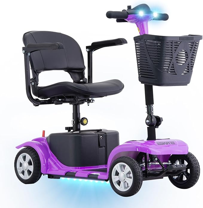 Mobility Scooters for Seniors, Light Weight Mobility Scooters for Adults, Compact Folding Electric Mobility Scooter, LED Lights, Adjustable Seat, 3~6.5 KM/H