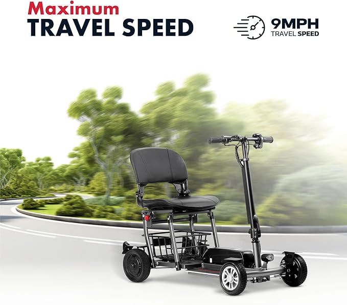 Rubicon FX4 - Lightweight 4 Wheel Foldable Mobility Scooters for Adults and Seniors - Detachable Lithium Battery - More Faster (9 Miles/Hour Speed) - Travel Friendly