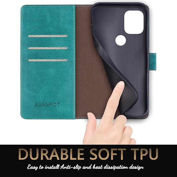 SUANPOT Moto G Stylus 5G Flip Wallet Case, RFID Blocking Cellphone Case for Women Men, Blue Green, Heavy Duty Protection, Kickstand, Card Slot, Shockproof PU Leather Cover