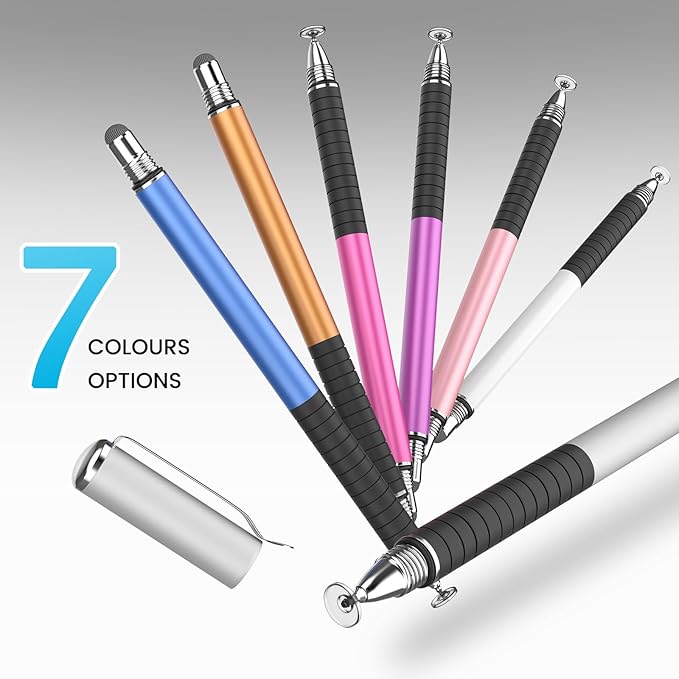 MEKO 6 Pcs Stylus Pen for Touchscreen, 2-in-1 High Sensitivity & Precision for Switch, iPad/iPhone/Samsung/Android Phones & Tablets, Skylight & More, All Touch Screen Devices (Silver)