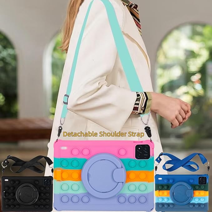 Silicone Tablet Case 360 Rotating Kickstand/Handle and Shoulder Strap Stylus Pen Lightweight Soft Cover Compatible with Xiaomi Pad 7/7 Pro 11.2 inch Deepblue
