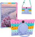 Silicone Tablet Case 360 Rotating Kickstand/Handle and Shoulder Strap Stylus Pen Soft Cover Compatible with JJGJ/QDDQ/AWOW TB02 10.1" Rainbow