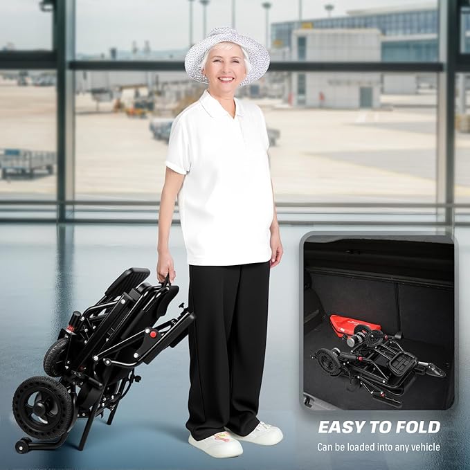 Foldable Electric Wheelchair for Adults with Dual 250W Motors,12 Miles Travel Range & All-Terrain Tires,33Lbs Ultra Lightweight Power Wheelchair Airline Approved for Seniors Support 220Lbs (Black)