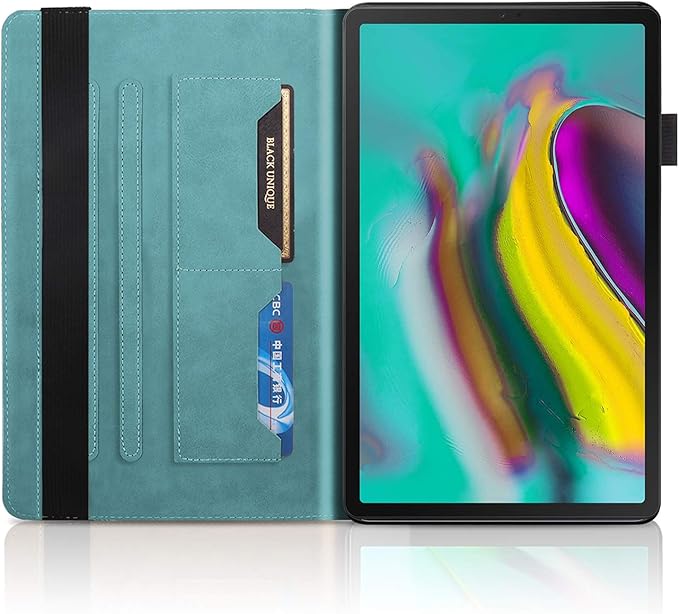 Case for Samsung Galaxy Tab S5e 10.5 2019 SM-T720/T725 Premium PU Leather Stand Flip Wallet Case Multiple Viewing Angles Lightweight Folio Cover with Card Pockets Stylus Loop Elastic Band - Turquoise