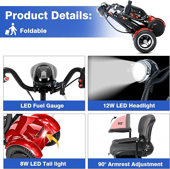 Mobility Scooters for Seniors & Adults– 4 Wheel Foldable Portable Electric Scooter, 500W Dual Motor, 30-Mile Range, 11 MPH, All-Terrain Lightweight Folding Mobility Scooter Lightweight for Adults