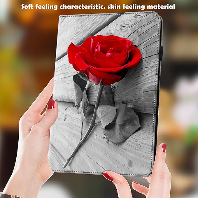 Dteck for Galaxy Tab S6 Lite (10.4") Tablet Case 2024/2022/2020 (SM-P620/P610), PU Leather Slim Folio Case with Adjustable Stand, Lightweight Protective Cute Cover with Stylus Pen Loop (Red Flower)