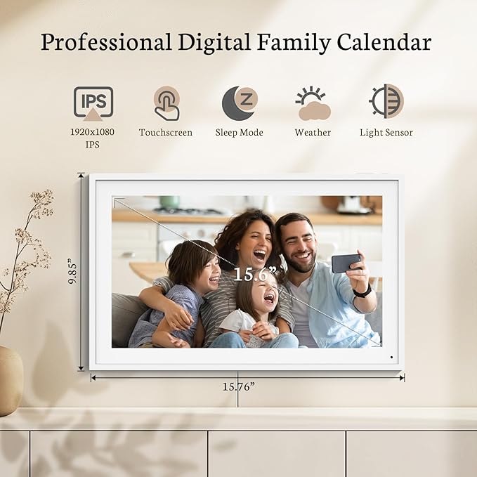 BSIMB 15.6 Inch Digital Calendar - Chore Chart, Meal Planner, Rewards System, Photo Display, Smart Electronic Calendar Touchscreen Interactive for Family Schedules, Seamless Scheduling White