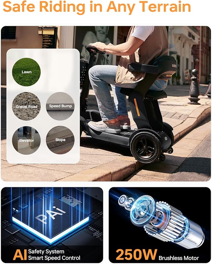 Paiseec S3 Mobility Scooter, Folding Mobility Scooters for Seniors, All Terrain Mobility Scooter, Electric Mobility Scooters for Adults, Folding Mobile Scooter, Auto Speed Control (Gray, S3-40 Miles)