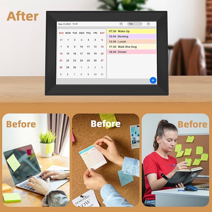 10.1" Touch Screen Digital Clock for Seniors with Date and Time for Elderly,Medicine Reminders,Dementia Alzheimers Clocks for Seniors, 64 Alarm 58 Reminders, Auto DST,Thanksgiving Gift (Black)