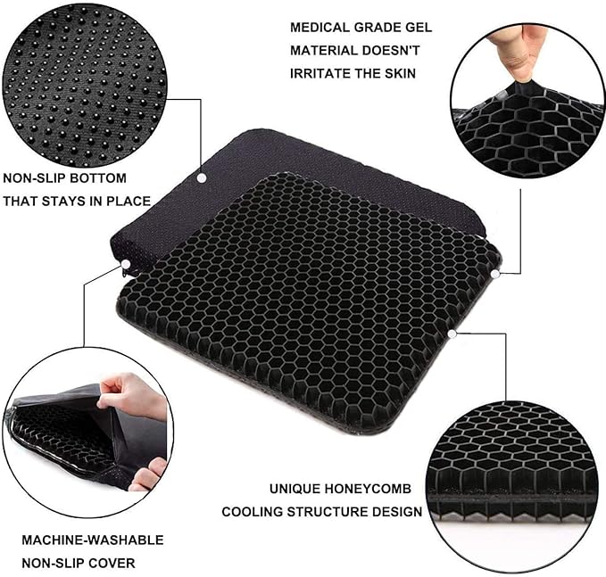 2023The Newest Gel Seat Cushion,with Non-Slip Cover,Help in Relieving Back Pain & Sciatica Pain,Seat Cushion for The Car,Office,Wheelchair&Chair (Black)