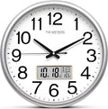 TIMESS Wall Clock, 16 Inch Non-Ticking Silent Battery Operated Quartz Analog with LCD Display for Perpetual Calendar and F° Temperature, Ideal Modern Home, Bedroom, Kitchen, Office Décor (Sliver)