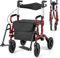 Goplus Walkers for Seniors with Seat, 2 in 1 Folding Rolling Rollator Walker & Wheelchair Combo with Brakes, 9" Pneumatic Tires for All Terrain, Aluminum Adult Mobility Walking Aid