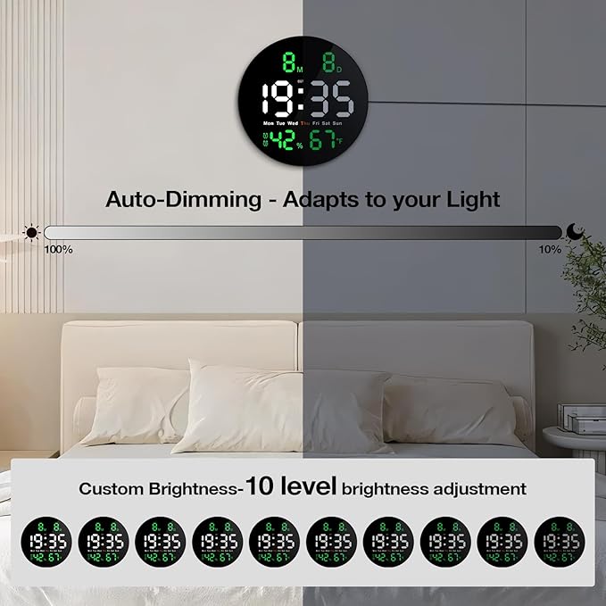 Large Digital Clock for Classroom, Digital Classroom Clocks for Teachers, 10" Round LED Clock with Large Display，Date, Countdown Timer, Remote Control, Temperature, Electric (Green)