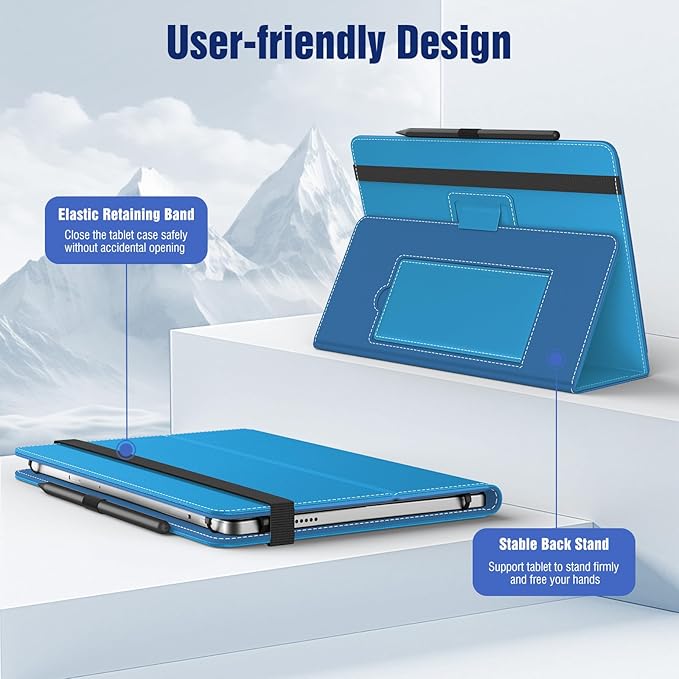 TiMOVO Universal Case for 10.1 Inch Android Tablet with Pen Loop, Lightweight Folding Stand Cover with Hand Strap for All 9.6"-11" Touchscreen Tablet, Blue Wave