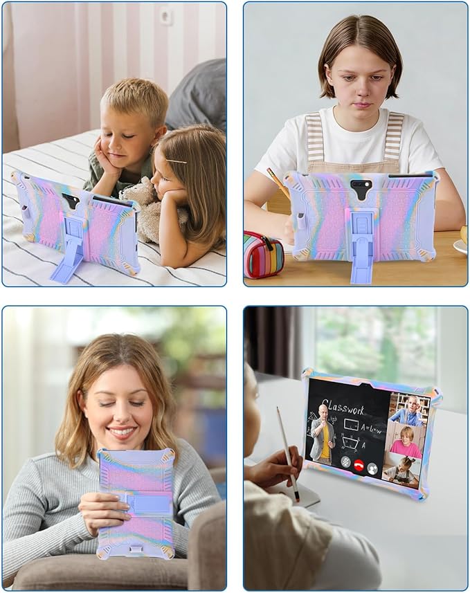 DETUOSI Feonal 10 inch Silicone Case with Shoulder Strap & Stylus Pen, Multi-Angle Stand Tablet Case, Soft Lightweight Cover for Winsing MTK 10 inch Tablet, ANTEMPER Touch, Rose Red & Purple