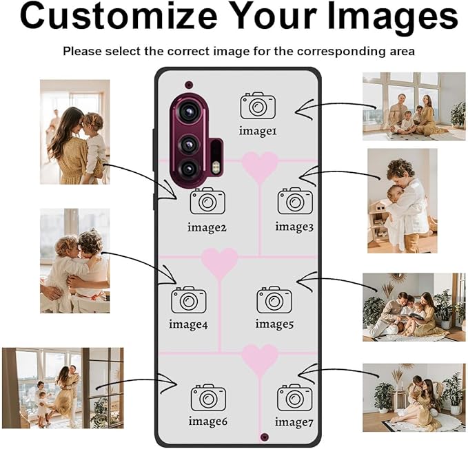 Personalized Photo Case for Motorola Moto Edge Plus 2020 6.7 inch, Thin Slim Soft Rubber Black Phone Cover, Custom Picture Collage Pink Heart Cute Case for Women Girl, Gift for Birthday Anniversary