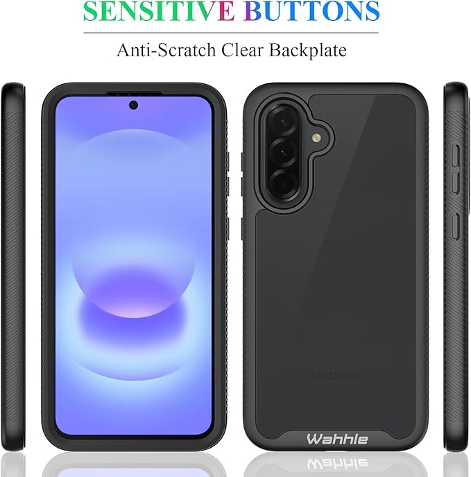 wahhle Compatible with Samsung Galaxy A37 5G Case, Built-in Screen Protector Full Body Shockproof Slim Fit Bumper Protective Phone Cover for Men Women - Black/Clear