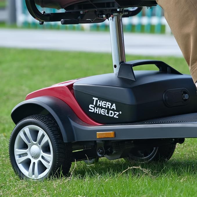 4 Wheel Mobility Scooter - Lightweight, Foldable Electric Mobbility Scooter for Adults, Seniors with Long Range Battery, Shock Absorbing, Basket, Car Light