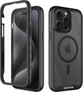 wahhle Compatible with iPhone 15 Pro Case, Magnetic Wireless Charging Built in Screen Protector Full Body Shockproof Slim Fit Bumper Protective Phone Cover 6.1'' Men Women-Black/Clear