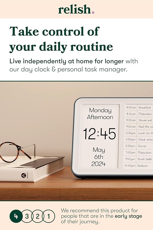 Relish Day Hub Dementia Clock HD Large Screen Digital Calendar for Seniors with Memory Loss