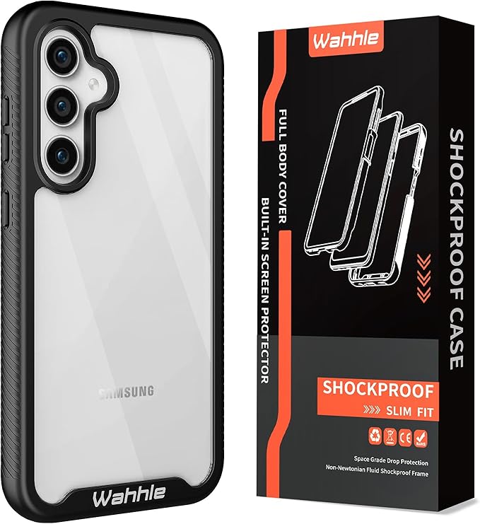 wahhle Compatible with Samsung Galaxy S24 FE Case, Built in Screen Protector Full Body Shockproof Slim Fit Bumper Protective Phone Cover for Galaxy S24 FE 5G Men Women-Black/Clear