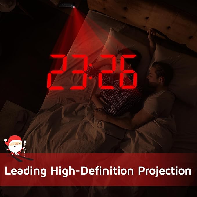 Projection Alarm Clock, Digital Clock with 180° Rotatable Projector, 3-Level Brightness Dimmer, Clear LED Display, USB Charger, Progressive Volume, 9mins Snooze,12/24H, Digital Alarm Clock for Bedroom
