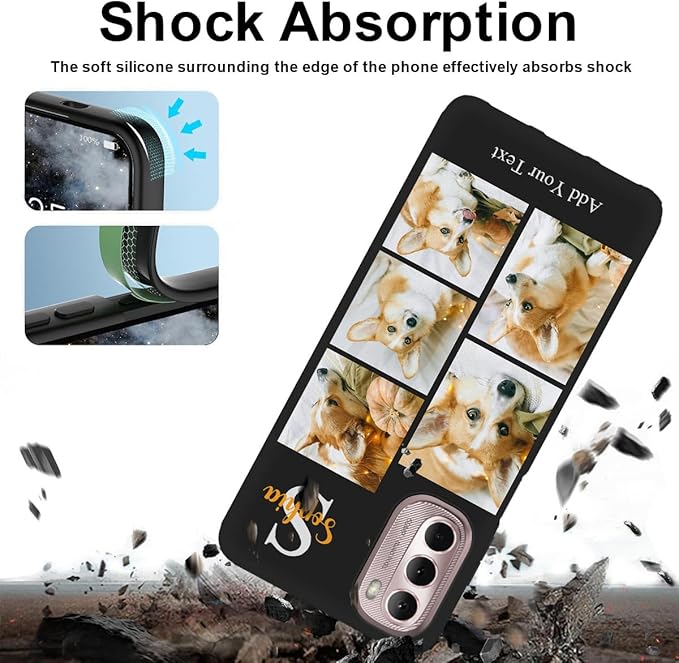 Personalized Picture Case for Motorola Moto G Stylus 5G 2022 Customized Name Initials Phone Cover, Custom Multi-Picture Collage Shock-Resistant Soft Protective TPU Case, Gifts for Mother's Day, Black
