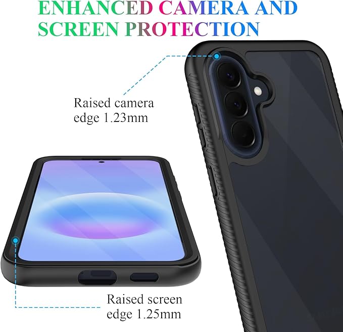 wahhle Compatible with Samsung Galaxy A57 5G Case, Built-in Screen Protector Full Body Shockproof Slim Fit Bumper Protective Phone Cover for Men Women - Black/Clear