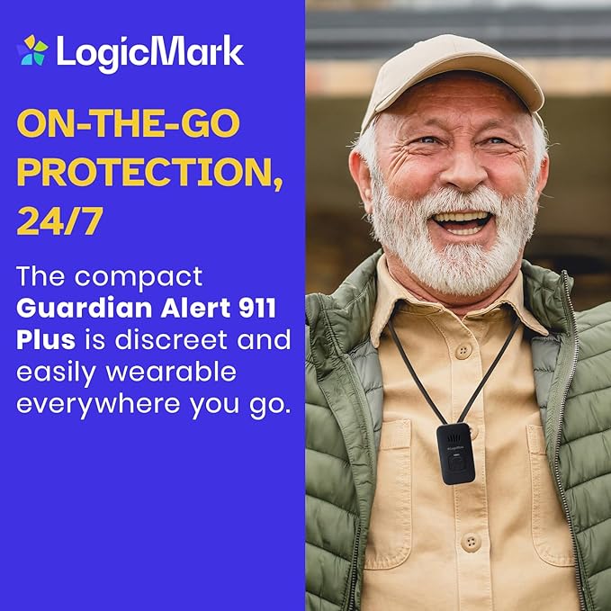 LogicMark Guardian Alert 911 Plus Emergency Pendant for Seniors 2-Way Call No Monthly Fees