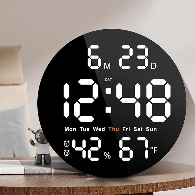 Large Digital Clock for Classroom, Digital Classroom Clocks for Teachers, 10" Round LED Clock with Large Display，Date, Countdown Timer, Remote Control, Temperature, Electric (White)