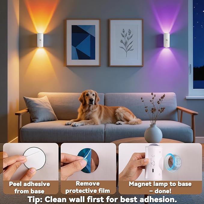 Motion Sensor Night Light 2 Pack, 16 Color Change LED Projector Wall Lamp, Toilet Nightlight Closet Sensor Light for Bathroom Bedroom Stairs Corridor Hallways Decor