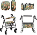 3 Pcs Sets Universal Fit Walker Seat Cover Rollator Walker Seat & Backrest Covers, Wildfloral Rollator Storage Under Seat Bag, Easy to Install Washable Reusable
