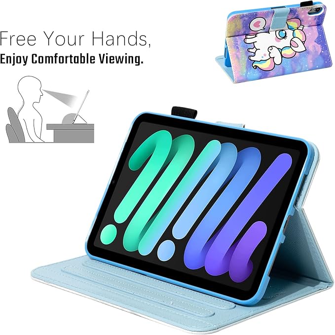 Dteck for iPad mini A17 Pro/A15 Bionic Case 8.3" 7/6th Generation 2024/2021 Release, PU Leather Protective Case with Auto Sleep Wake & Adjustable Stand, Lightweight Cute Slim Folio Cover, White Horse