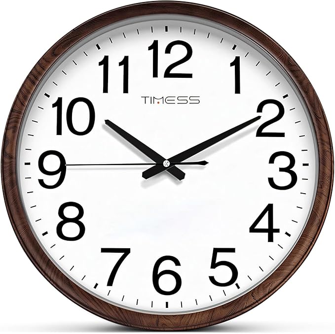 TIMESS Wall Clock, Classic Wood Style Finish, 16 Inch Non-Ticking Silent Battery Operated Analog Clock, Ideal Retro Decor for Home, Bedroom, Living Room, Kitchen, Bathroom, Office(Wood Brown)