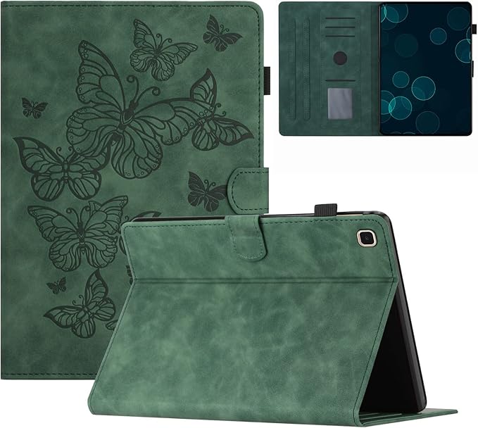 Dteck for Galaxy Tab S6 Lite (10.4") Tablet Case 2024/2022/2020 (SM-P620/P610), PU Leather Slim Folio Case with Auto Sleep Wake/Adjustable Stand, Lightweight Cute Butterfly Cover with Stylus (Green)