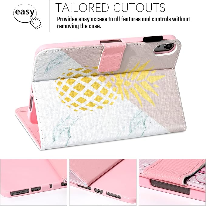 Dteck for iPad mini A17 Pro/A15 Bionic Case 8.3" 7/6th Generation 2024/2021 Release, PU Leather Protective Case with Auto Sleep Wake & Adjustable Stand, Lightweight Cute Folio Cover, Pineapple Marble