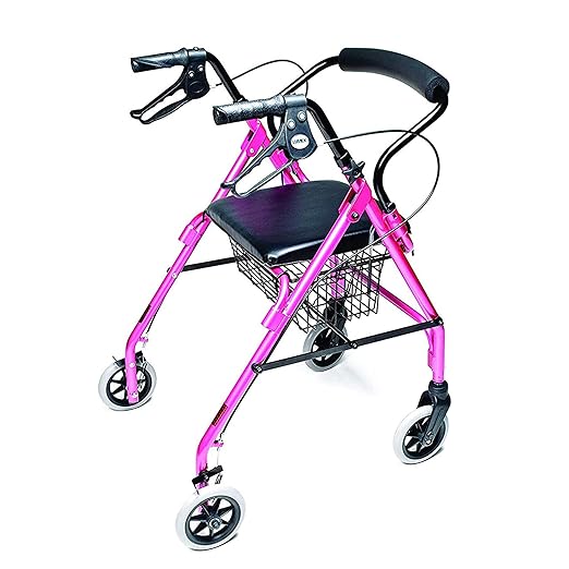 Lumex Walkabout Lite Rollator – Lightweight 14.5 lb. Rolling Walker with Seat for Seniors, Pink