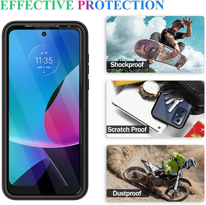 Wahhle Compatible with Moto G Play 2023, G Power 2022, G Pure Case - Full Body Screen Protector, Shockproof Slim Fit Bumper Phone Cover - Black/Clear