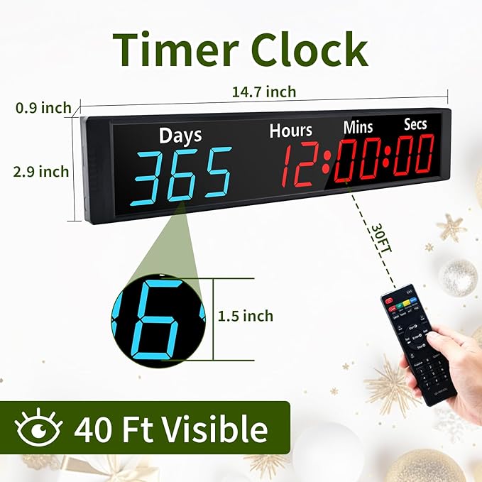 LUCKY TIME Christmas Countdown Clock with RGB Color | 999 Days LED Countdown Clock with Auto Date Calculator & Direct Days Input, Large Display for Christmas Holiday Retirement Wedding Event
