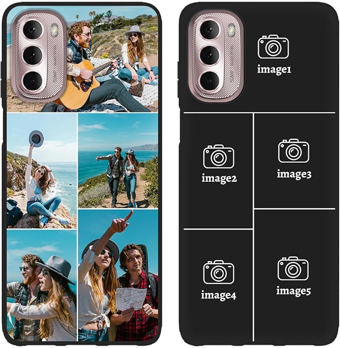 Customized Photo Case for Motorola Moto G Stylus 2022 6.8 inch, Personalized Collage Design Phone Cover, Custom Picture Black Silicone Soft Slim Rubber Case, Gift for Couple Lover Bestie