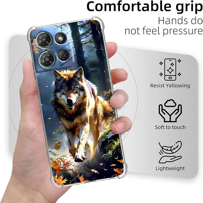 for Moto G Power 5G 2025 Clear Phone Case, Lightweight Transparent TPU, Shockproof Four Corner Anti-Fall Case 6.6" for Moto G Power 5G 2025 with Screen Protector, Forest Wolf
