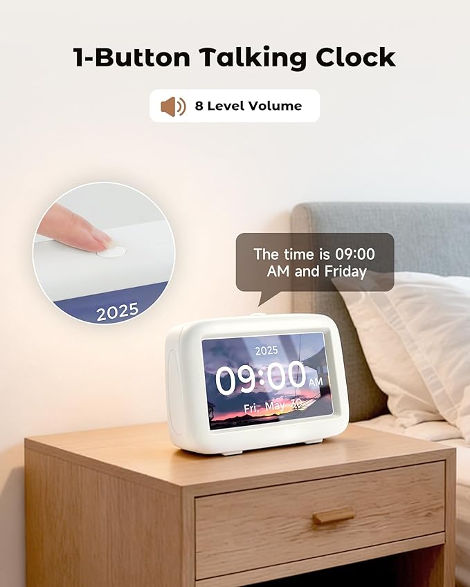 PILSAMAS Talking Clock for Seniors with 8 Medication Pill Reminders, Big Digit, 12 Custom Event Alerts, 5 Aalrams & Auto DST, Bedside & Desk Alarm Clock for Blind, Visually Impaired, Elderly, Dementia