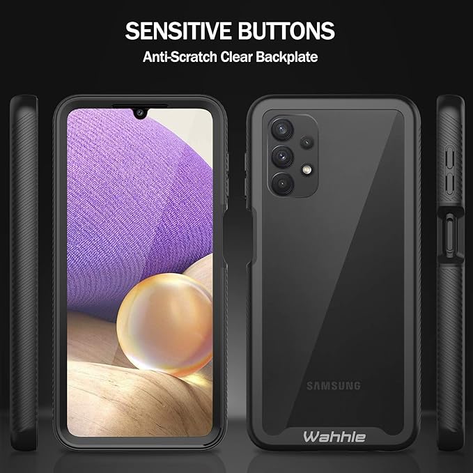 wahhle Compatible with Samsung Galaxy A32 5G Case, Built in Screen Protector Full Body Shockproof Slim Fit Bumper Protective Phone Cover for Samsung A32 5G Men Women-Black/Clear
